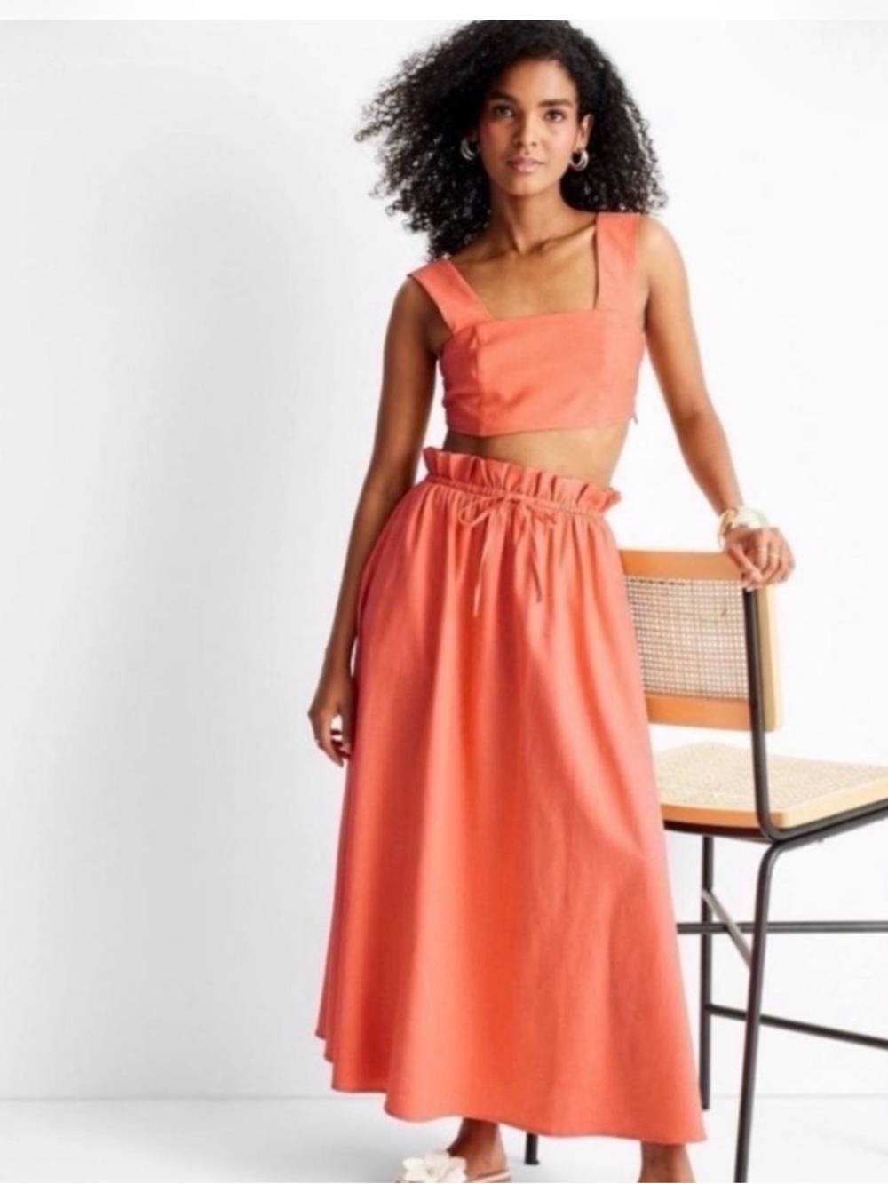 Jenny K. Lopez Future Collective Women’s Coral Paperbag Waist Maxi Skirt w/ top